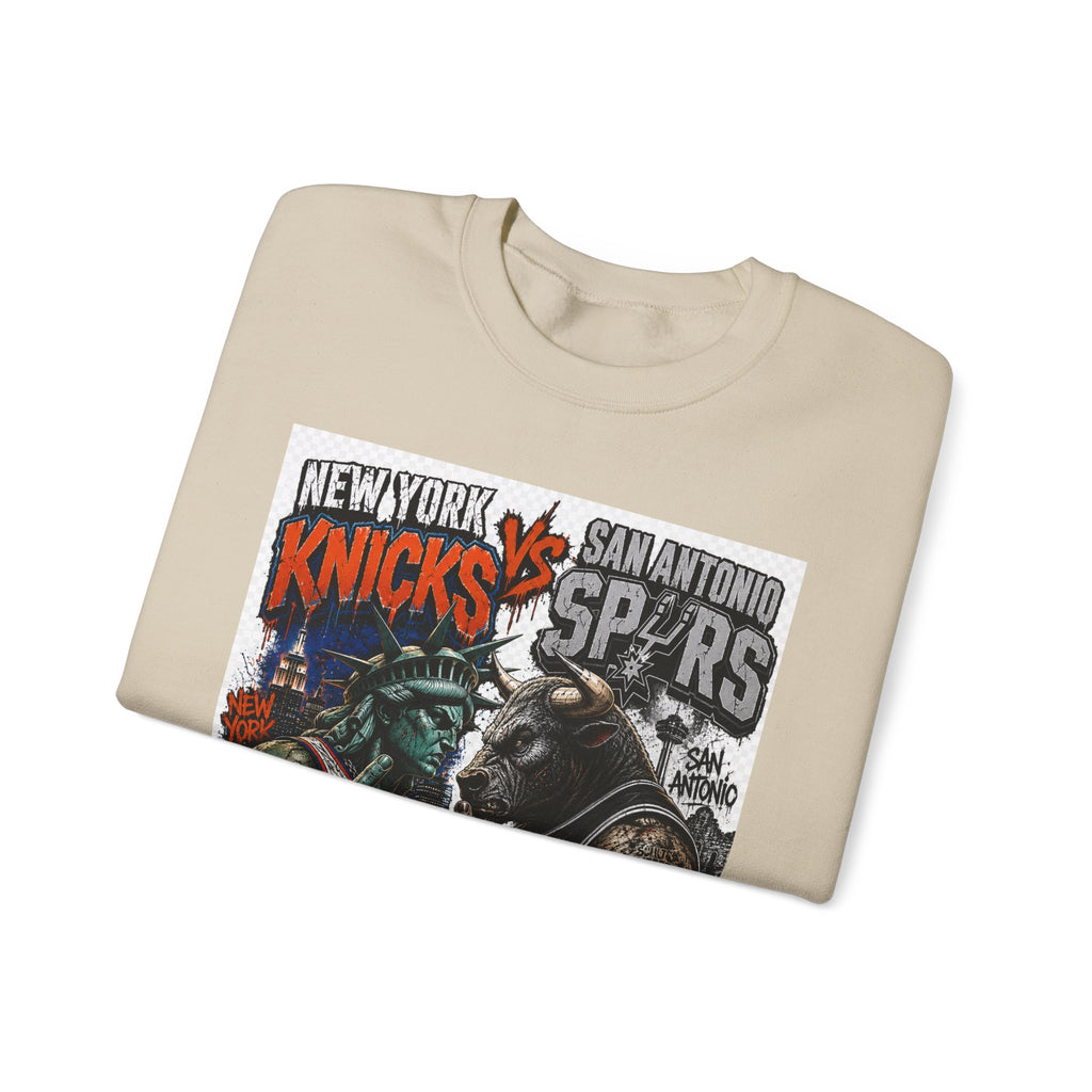 Knicks vs Spurs Basketball Crewneck Sweatshirt — 'No Love, Just Basketball' Vintage Game Tee