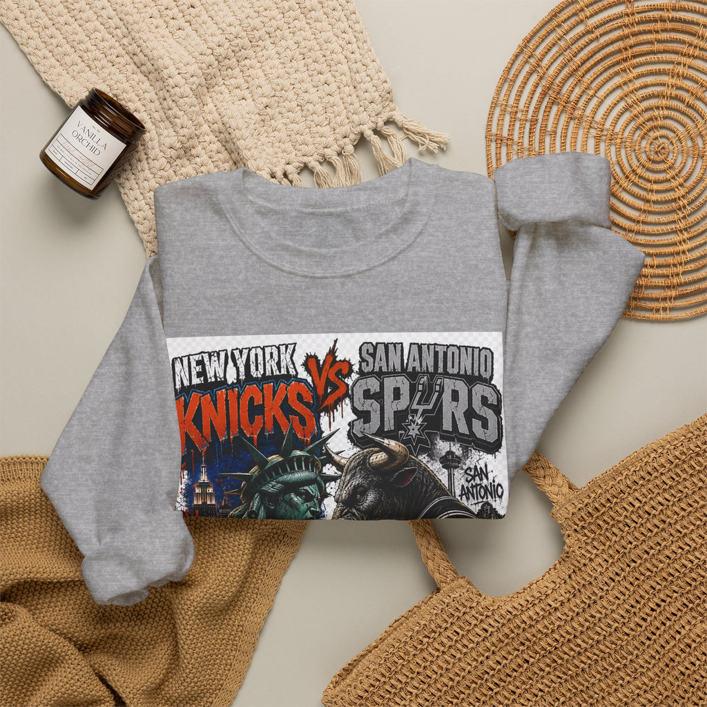 Knicks vs Spurs Basketball Crewneck Sweatshirt — 'No Love, Just Basketball' Vintage Game Tee