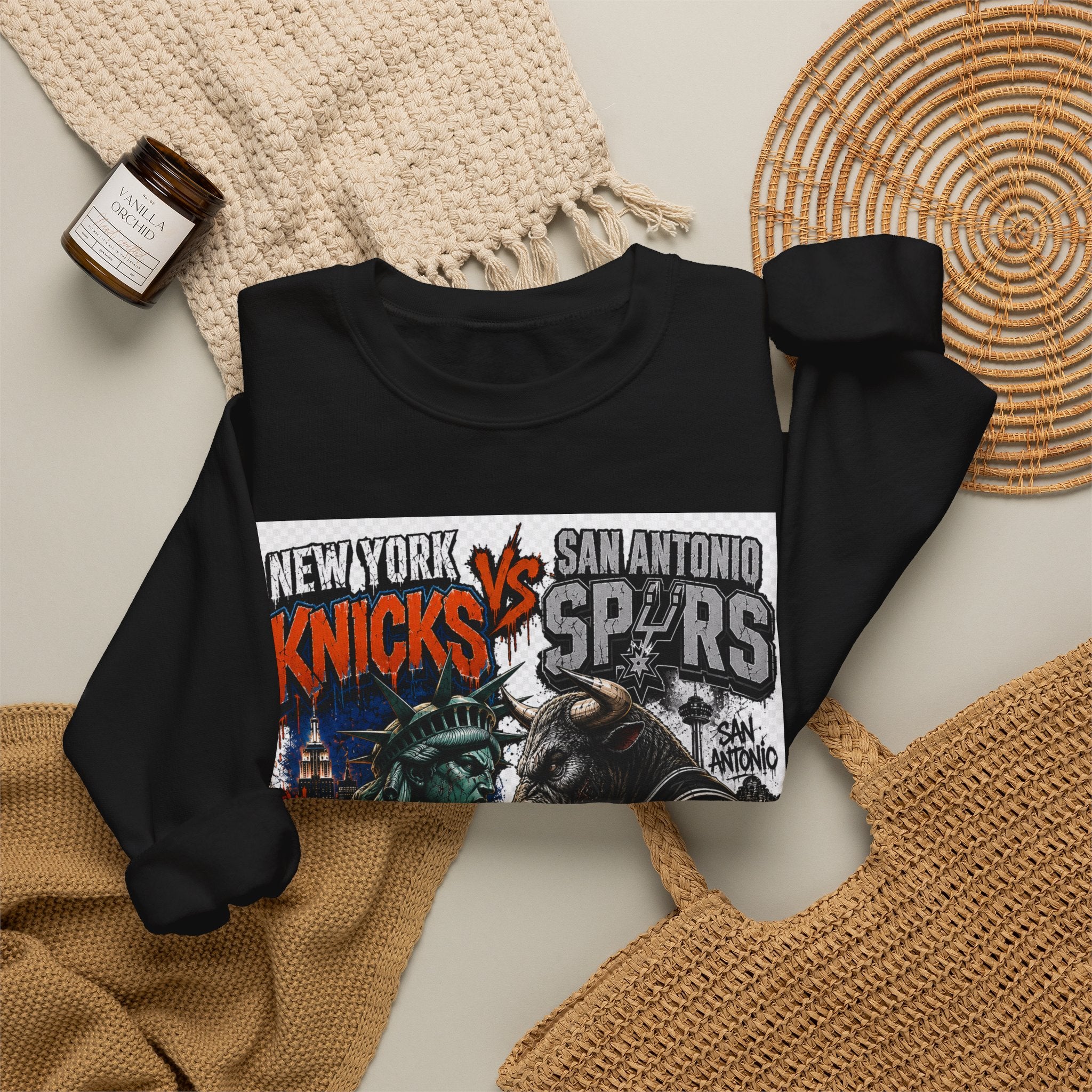 Knicks vs Spurs Basketball Crewneck Sweatshirt — 'No Love, Just Basketball' Vintage Game Tee