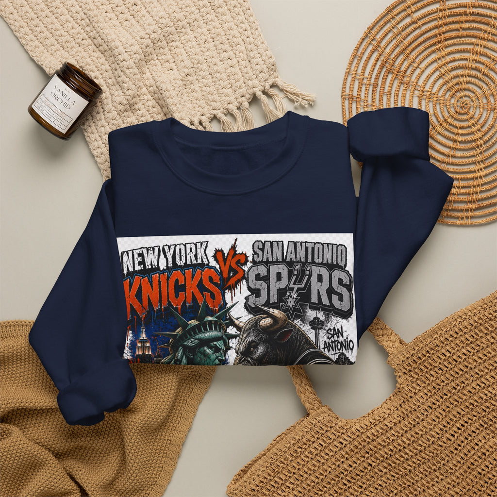 Knicks vs Spurs Basketball Crewneck Sweatshirt — 'No Love, Just Basketball' Vintage Game Tee