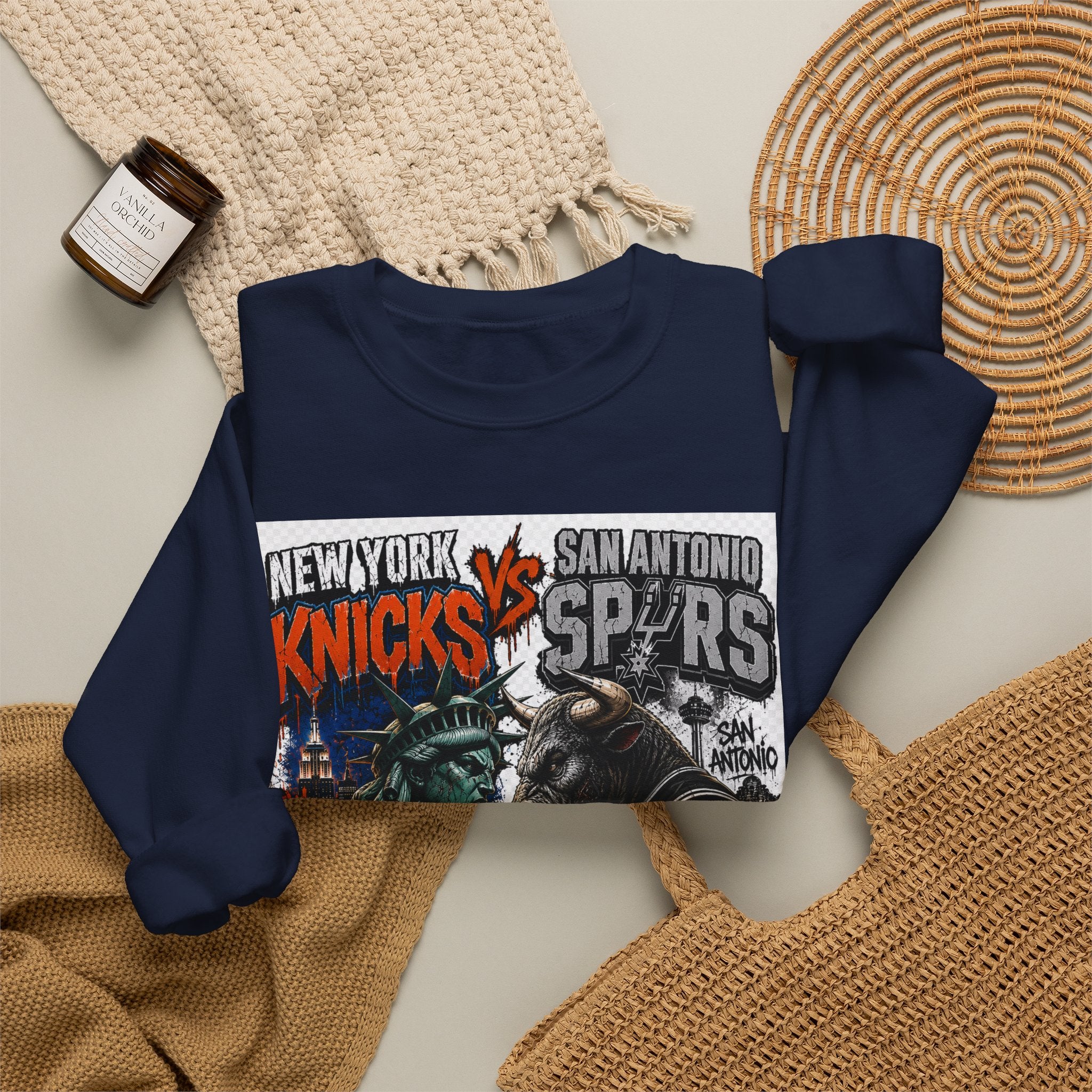 Knicks vs Spurs Basketball Crewneck Sweatshirt — 'No Love, Just Basketball' Vintage Game Tee