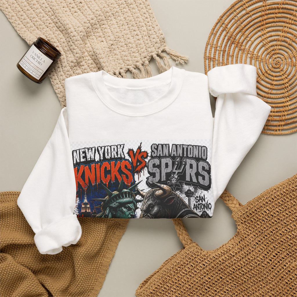 Knicks vs Spurs Basketball Crewneck Sweatshirt — 'No Love, Just Basketball' Vintage Game Tee