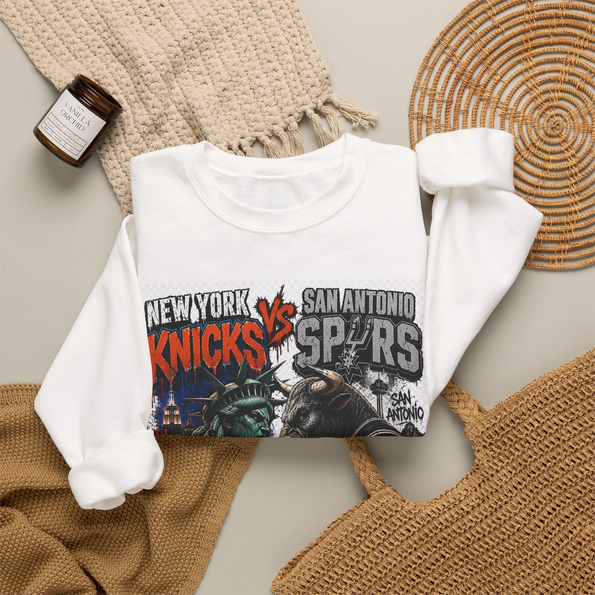 Knicks vs Spurs Basketball Crewneck Sweatshirt — 'No Love, Just Basketball' Vintage Game Tee