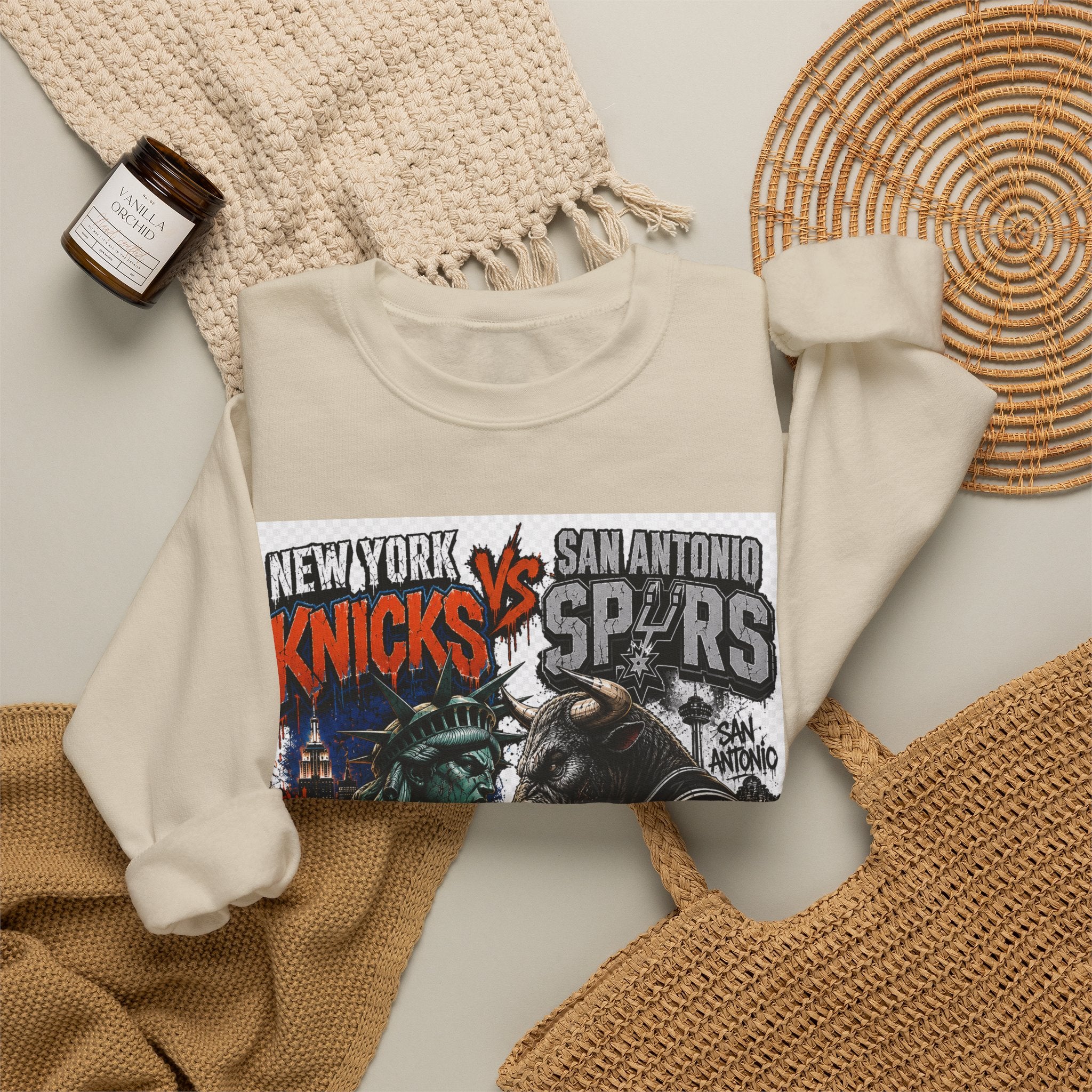 Knicks vs Spurs Basketball Crewneck Sweatshirt — 'No Love, Just Basketball' Vintage Game Tee